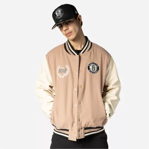 New Era NBA Brooklyn Nets Varsity College Jacket Beige M