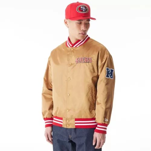 New Era NFL San Francisco 49Ers Satin Bomber Jacket Bronze / Scarlet