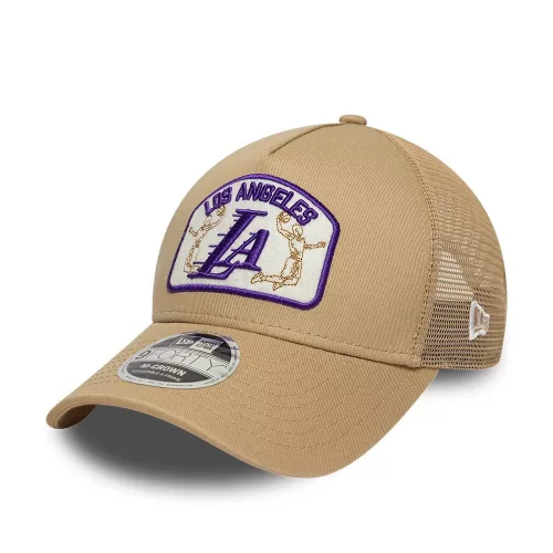 New Era NBA Los Angeles Lakers 9FORTY M-Crown A-Frame Trucker Adjustable Cap Beige ONE