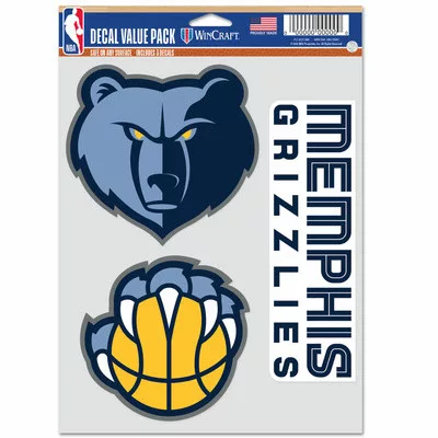 WinCraft - NBA Multi Use 3 Fan Pack Decal Memphis Grizzlies MC ONE
