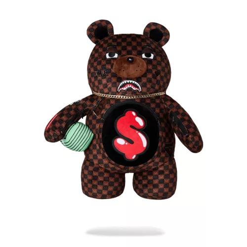 Sprayground Sharks In Paris Wtf Bubble Brown Check Moneybear Backpack Brown One