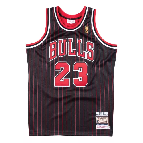 MITCHELL & NESS NBA CHICAGO BULLS 1996 MICHAEL JORDAN #23 AUTHENTIC JERSEY BLACK PINSTRIPE 96
