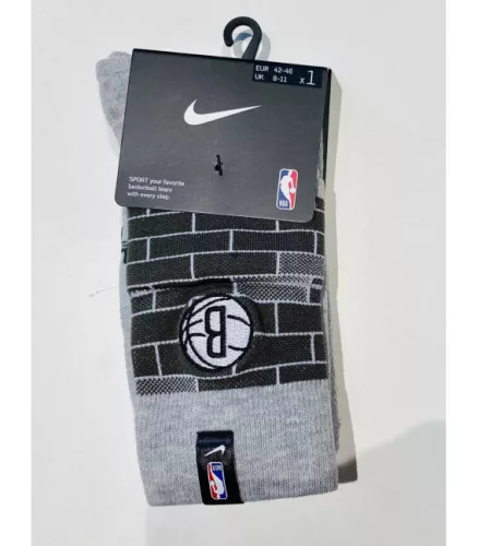 NIKE BROOKLYN NETS COURTSIDE CREW SOCKS DK GREY HEATHER/CHARCOAL HEATHR/WHITE