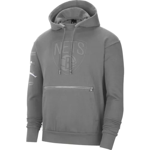JORDAN BROOKLYN NETS COURTSIDE STATEMENT FLEECE PULLOVER DARK STEEL GREY