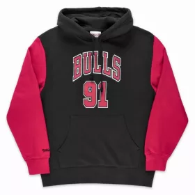   MITCHELL & NESS CHICAGO BULLS DENNIS RODMAN Mens Name & Number Pullover Hoody Black / Red