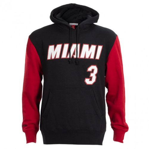 MITCHELL & NESS MIAMI HEAT DWYANE WADE Mens Name & Number Pullover Hoody Black / Red