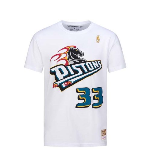 MITCHELL & NESS DETROIT PISTONS GRANT HILL NAME & NUMBER TRADITIONAL TEE WHITE