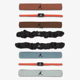   Jordan Elastic Sport Mixed Width Hair Ties 8 Pk Red Bark/Team Orange/Black