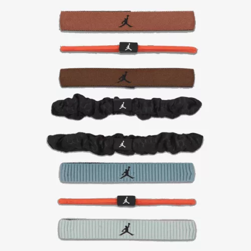 Jordan Elastic Sport Mixed Width Hair Ties 8 Pk Red Bark/Team Orange/Black