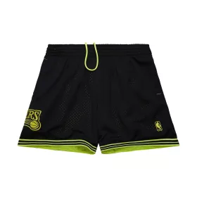  MITCHELL & NESS NBA FASHION NEON MESH SHORTS VINTAGE LOGO Philadelphia 76ers Black