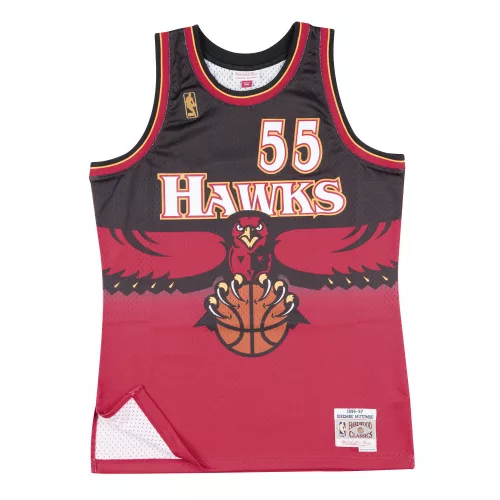 MITCHELL & NESS ATLANTA HAWKS DIKEMBE MUTOMBO 1996-97' #55 SWINGMAN JERSEY SCARLET