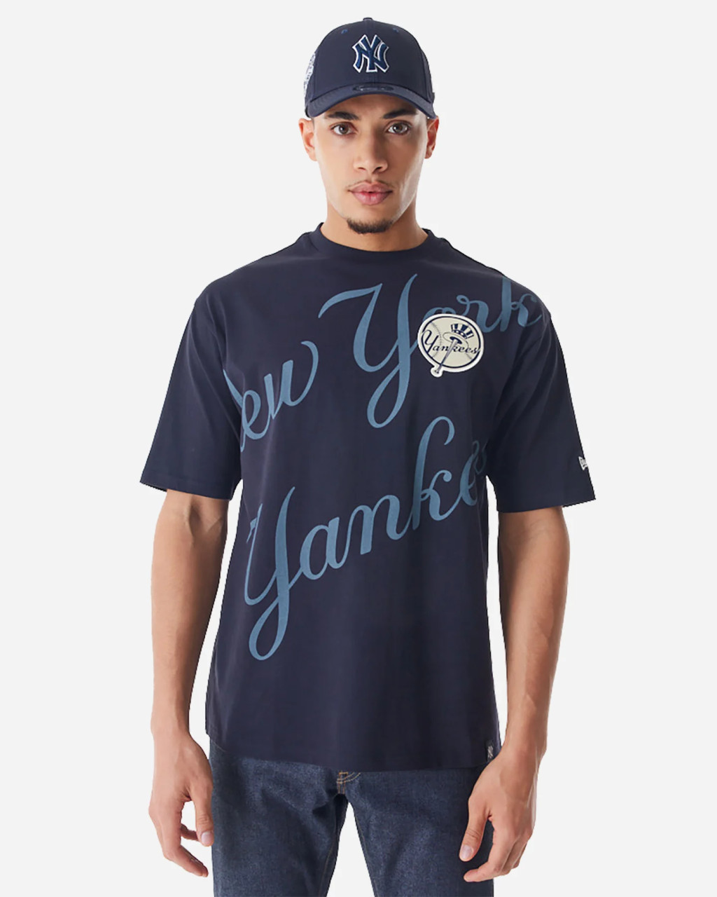 New Era MLB New York Yankees Script Graphic Oversized Tee Navy XL