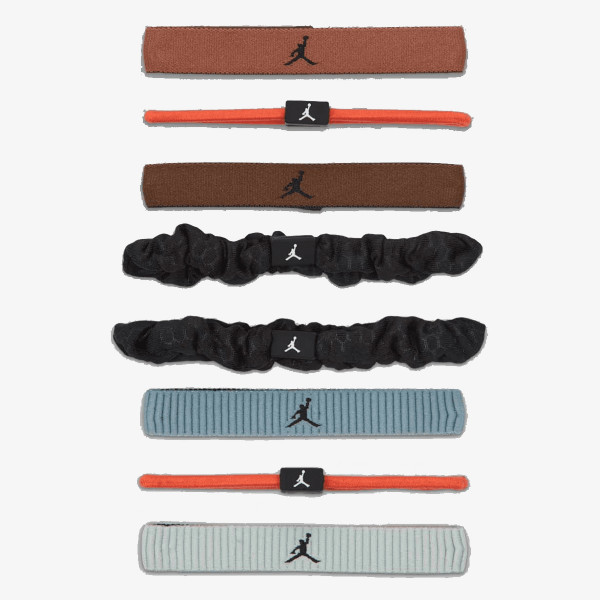 Jordan Elastic Sport Mixed Width Hair Ties 8 Pk Red Bark/Team Orange/Black ONE