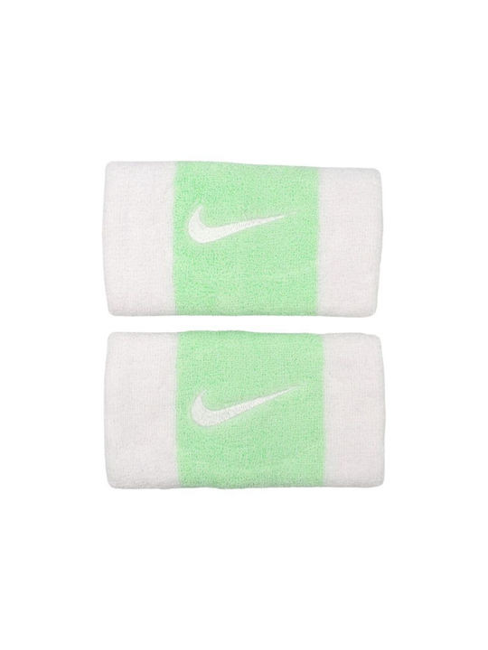 Nike Swoosh Doublewide Wristbands 2 Pk White/Vapor Green/White